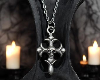 Gothic Skull Cross Necklace - Silver-Plated Skull Pendant - Unisex Gothic Jewelry for Men and Women