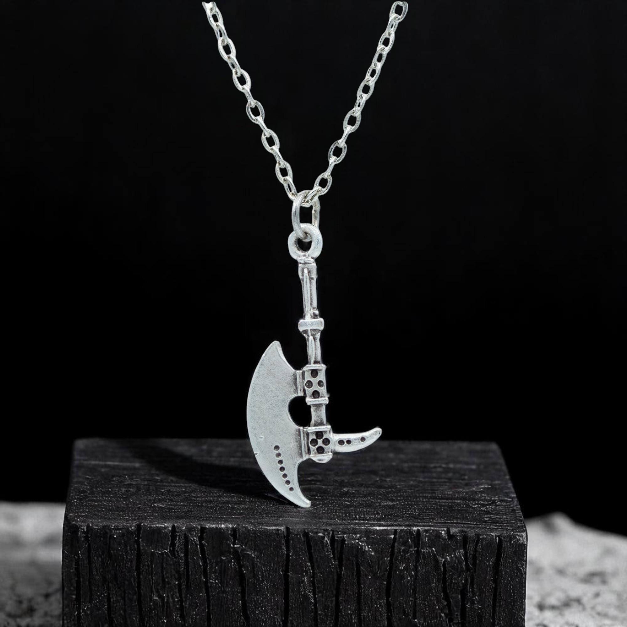 Viking Axe Necklace, Norse Warrior Pendant, Battle Jewelry, Silver 