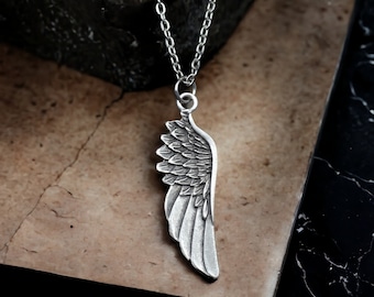 Angel Wing Necklace, Silver Plated Feather Pendant, Unisex Spiritual Jewelry, Birthday Gift for Him or Her