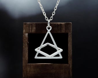 Geometric Necklace, Triangle Square Pendant, Modern Minimalist Jewelry, Silver Plated Unique Gift for Men & Women