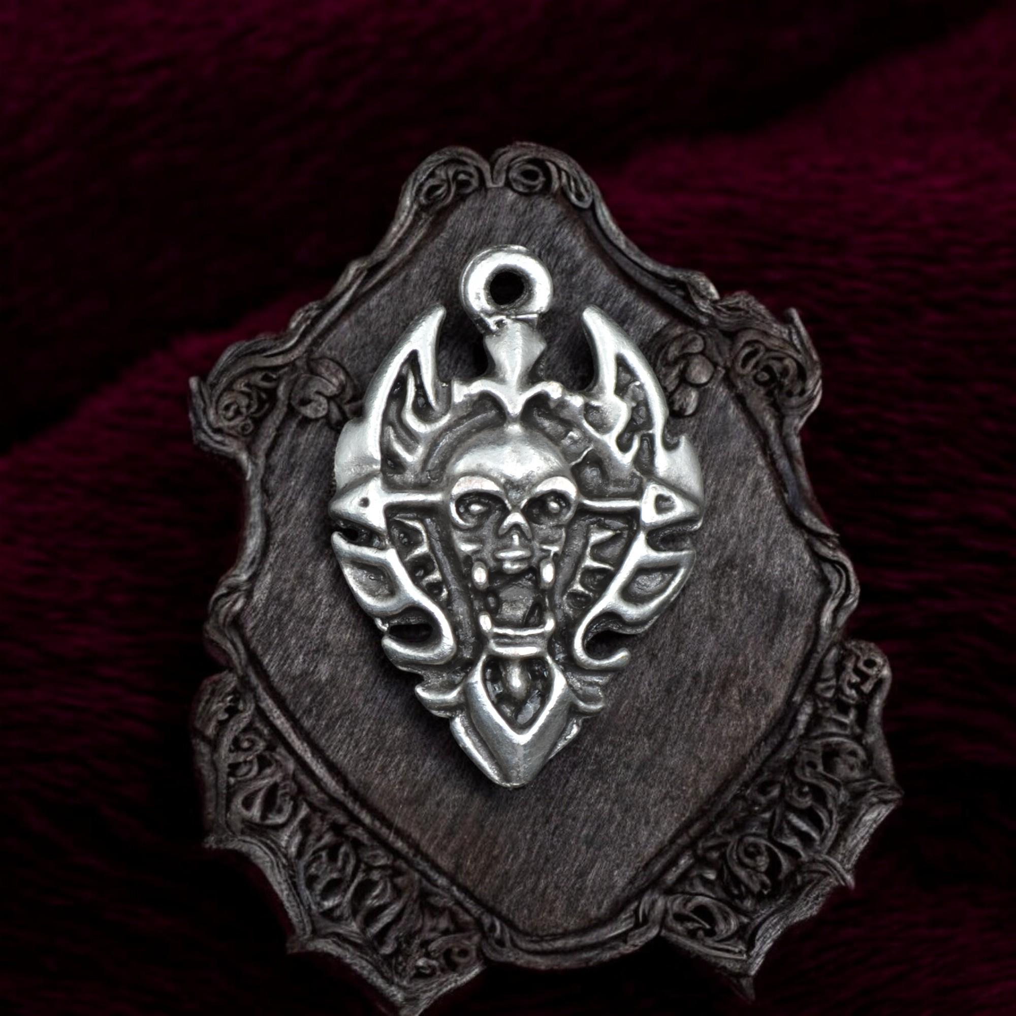 Diablo Devil Shield Necklace, Gothic Gaming Pendant, Dark