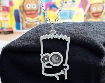 Bart Simpson Necklace, Silver Plated Pendant, Cartoon Character Jewelry, Fun Gift for Simpsons Fans, Unisex Simpsons Pendant