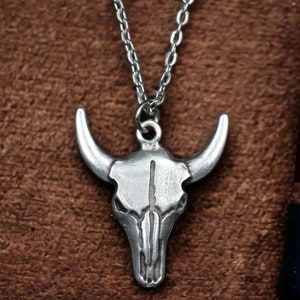 Western Bull Skull Necklace - Chicago Bulls Necklace - Boho Cow Skull Pendant Jewelry - Birthday Gift for Him