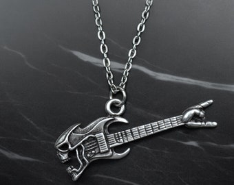 Collana per chitarra, in argento 925, ciondolo per chitarra, collana