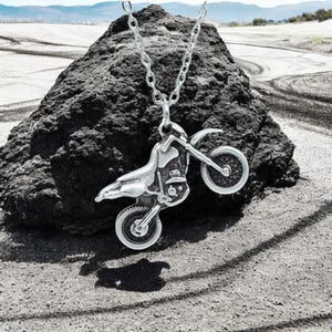 Cross Motor Necklace, Silver-Plated Motorcycle Pendant, Biker Jewelry for Men, Motocross Charm Necklace, Unique Gift for Riders