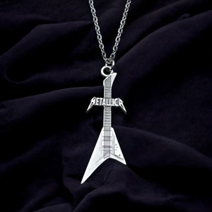 Metallica Necklace, Electro Guitar Necklace, Silver-Plated Pendant, Rock Band Accessory, Perfect Gift for Music Lovers