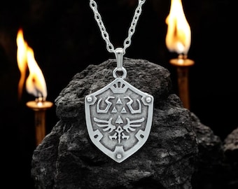 Legend of Zelda Shield Necklace, Hylian Shield Pendant, Zelda-Inspired Jewelry for Gamers, Fantasy Cosplay Accessory, Gamer Gift Necklace