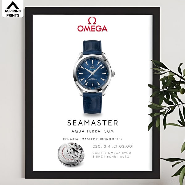Omega Seamaster Aqua Terra poster, Vintage Omega chronometer luxury watch Print, Swiss wrist watch home décor, Iconic mens automatic watch