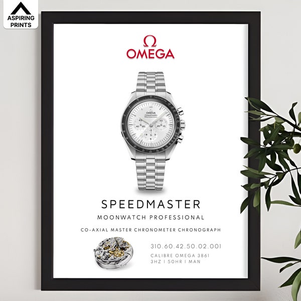 Omega Speedmaster moonwatch poster, Speedmaster professional, Vintage Omega chronograph luxury watch wall art, Swiss wrist watch home décor