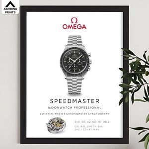 Omega Speedmaster moonwatch poster, Speedmaster professional, Vintage Omega chronograph luxury watch wall art, Swiss wrist watch home décor