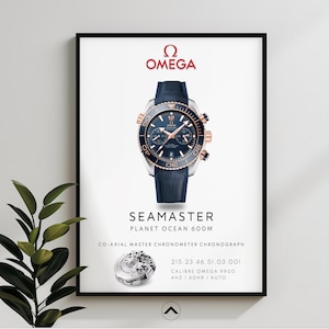 Omega Seamaster Planet Ocean Plakatkunst, Vintage Omega Chronometer Luxusuhr Druck, Schweizer Armbanduhr Dekor, Tauch-Automatik Uhr