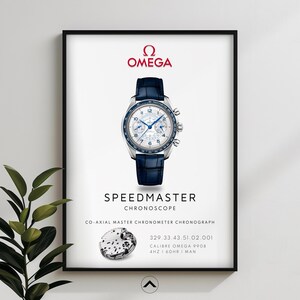 Omega Speedmaster Watch poster, Racing Omega chronograph luxury watch print, Swiss watch print horology collector wall art home décor 23032
