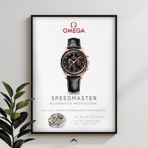 Omega Speedmaster Moonwatch poster, Moonwatch professional watch poster, Omega Vintage watch print, Watch collector Swiss watch print 23004