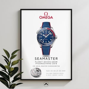 Omega Seamaster Planet Ocean Uhrendruck, Omega Seamaster Luxusuhr Kunst, Schweizer Uhrendruck, Olympische Spiele Plakat, Tauchgeschenk 24012