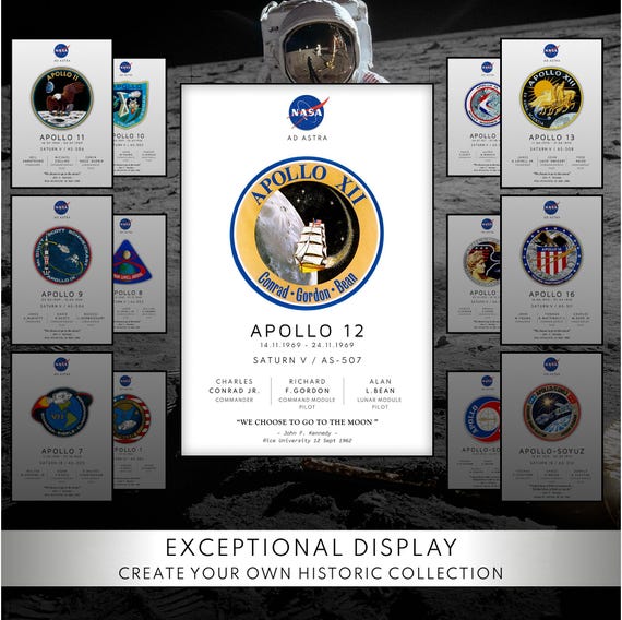 Apollo Program Posters Original Vintage Nasa Mfa Poster Apollo 12 Quality Sends
