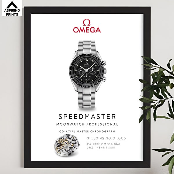 Omega Speedmaster Moonwatch poster, Chronograph movement, Vintage Omega Print,  Watch wall décor, Enthusiast gift, Swiss watch print