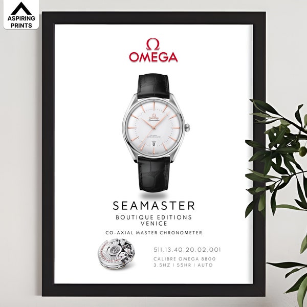 Omega Seamaster Venice poster, Vintage Omega chronometer luxury watch Print, Swiss wrist watch décor, Iconic destinations automatic watch