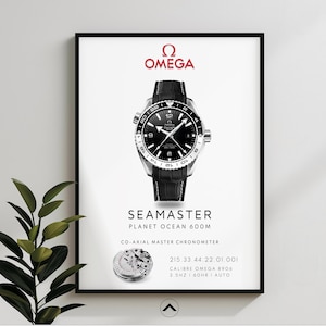 Omega Seamaster Planet Ocean GMT Uhrenposter, Omega Seamaster Luxusuhrenposter, Schweizer Uhrenposter, Kultiges Tauchergeschenk 24014