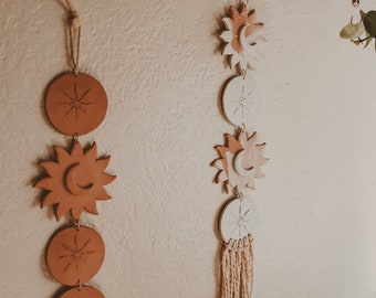 Astra | Celestial Clay Wall Hanging | Sun Moon & Star Wall Decor | Natural Terracotta Clay