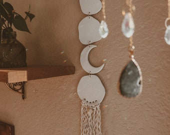 Crescent Moon Clay Wall Hanging: Textured Celestial Decor