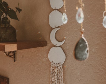 Moon Magic | Crescent Moon Clay Wall Hanging | Celestial Wall Decor | Textured White Clay | Whimsical Aesthetic | Nursery