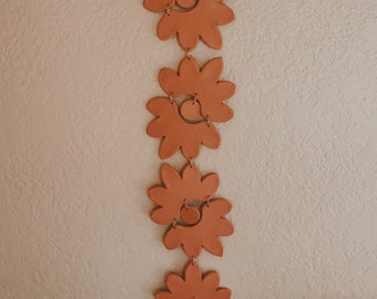 Flowers In Her Hair | Boho Daisy Flower Wall Decor | Handmade Terracotta Clay Wall Hanging | Girls Room