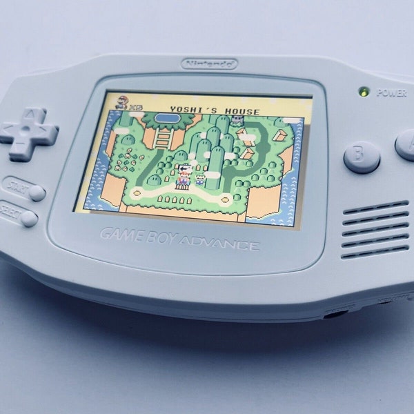Authentic Refurbished Excellent Nintendo Gameboy Advance GBA White Handheld Gaming BACKLIT IPS And Rechargeable Battery