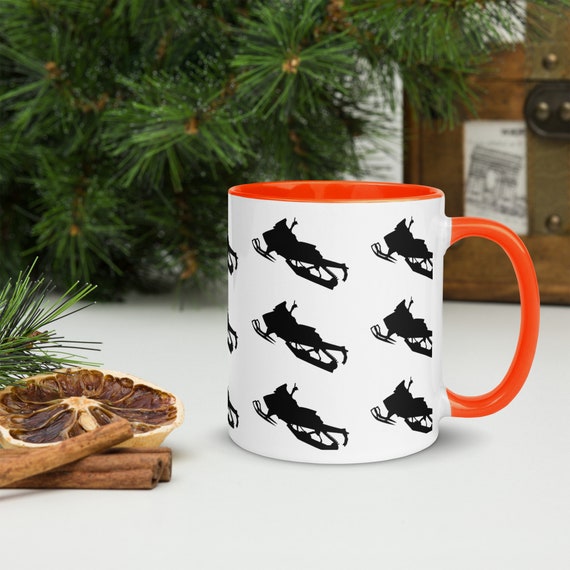 Classic Polaris Snowmobile with Mountain Design Background White Ceramic Mug Classic Polaris Snowmobile with Mountain Design Background White Ceramic Mug