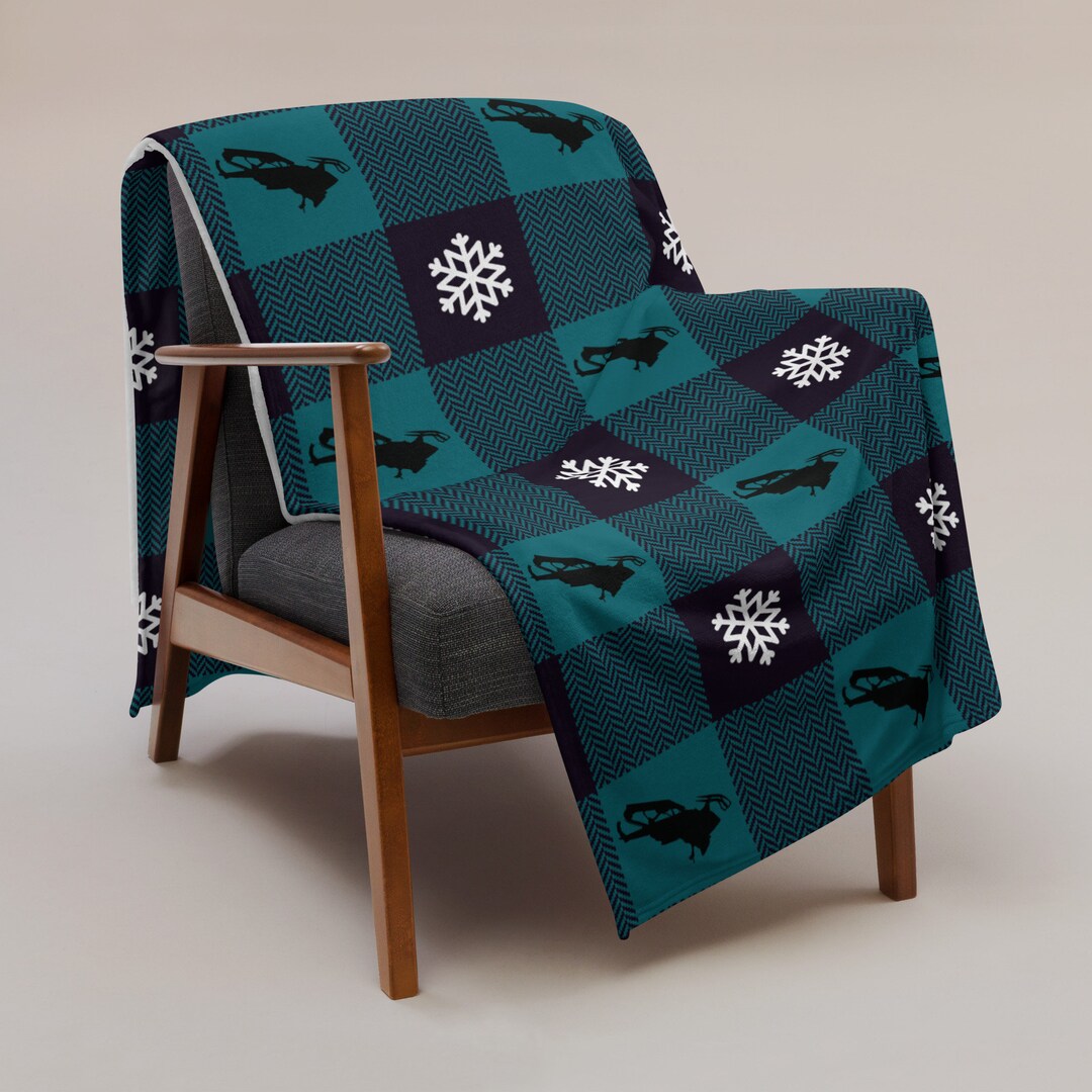 Snowmobile Plaid Throw Blanket With Snowflakes Etsy