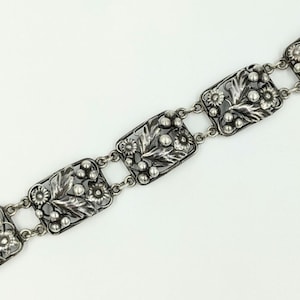 Vintage 1940&#39;s Sterling Silver Italy Flowers Berries Buds Leaves Link Salamone Designer Bracelet