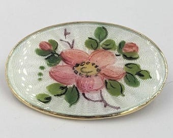 Spilla vintage in smalto con fiore rosa norvegese di David Andersen in argento sterling
