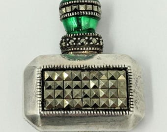 Spilla da stilista Judith Jack in argento sterling con smalto verde marcasite, spilla da farmacia per profumi