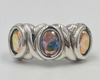 Anello in argento sterling con aurora boreale e pietre preziose di cristallo vintage anni '80