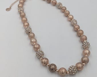 Vintage Swarovski Signed Rose Gold Rhinestone Beaded Adjustable Necklace