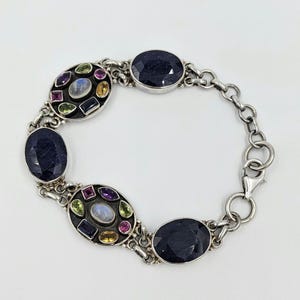 Nicky Butler African Sapphire Sterling Silver Bracelet with Moonstone Peridot Garnet Amethyst Citrine Gemstones