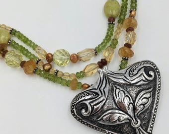 DAC Deborah Armstrong Peridot Citrine Pearl Amber Gemstone Sterling Silver Designer Necklace