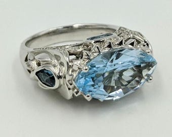 Vintage Sterling Silver Blue White Topaz 1980's Ring Victoria Wieck Beverly Hills