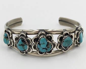 Bracciale rigido vintage in argento sterling con pietre preziose turchesi del Messico