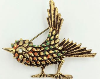 Spilla vintage a forma di uccello con smalto e strass, a forma di occhio di uccello, Florenza