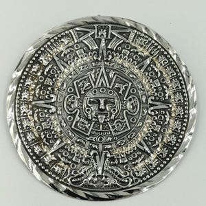 Sterling Silver Mayan Calendar Vintage  Brooch Pin Retro Pendant