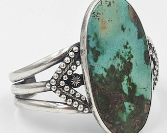 Bracciale rigido artigianale vintage in argento sterling con turchese, stile nativo americano