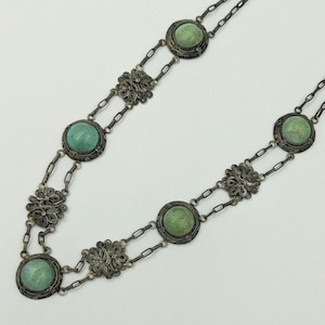 Qing Dynasty Antique Turquoise Silver Filigree Cabochon Magnificent 19th Century Period Necklace