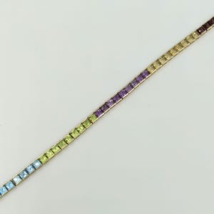 14K Gelbgold Edelstein Vintage Tennis Armband Granat Citrin Amethyst Peridot Blau Topas
