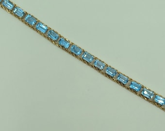 Blue Topaz 10k Gold Rope Chain Bracelet with Prong Set Faceted Gemstones