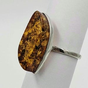 Sterling Silver Amber Modern Design Bezel Set Gemstone Ring
