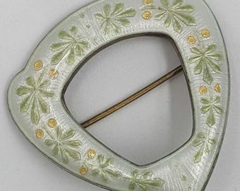 Sterling Silver Enamel Champleve Designer Pin Brooch Yellow Green White Pastel