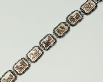 Antique Italian Mother of Pearl Cameo 1920's 1930's Filigree Bracelet