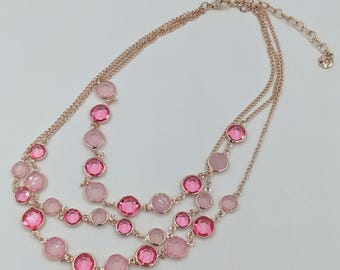 Vintage Swarovski Rose Multi Strand Necklace with Pink Rhinestone Crystals