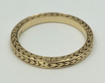 Antique Art Deco 14K Yellow Gold 1920's Engraved Wedding Band Eternity Promise Ring