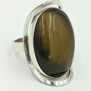 Vintage Modernist Sterling Silver Tigers Eye Modern Ring